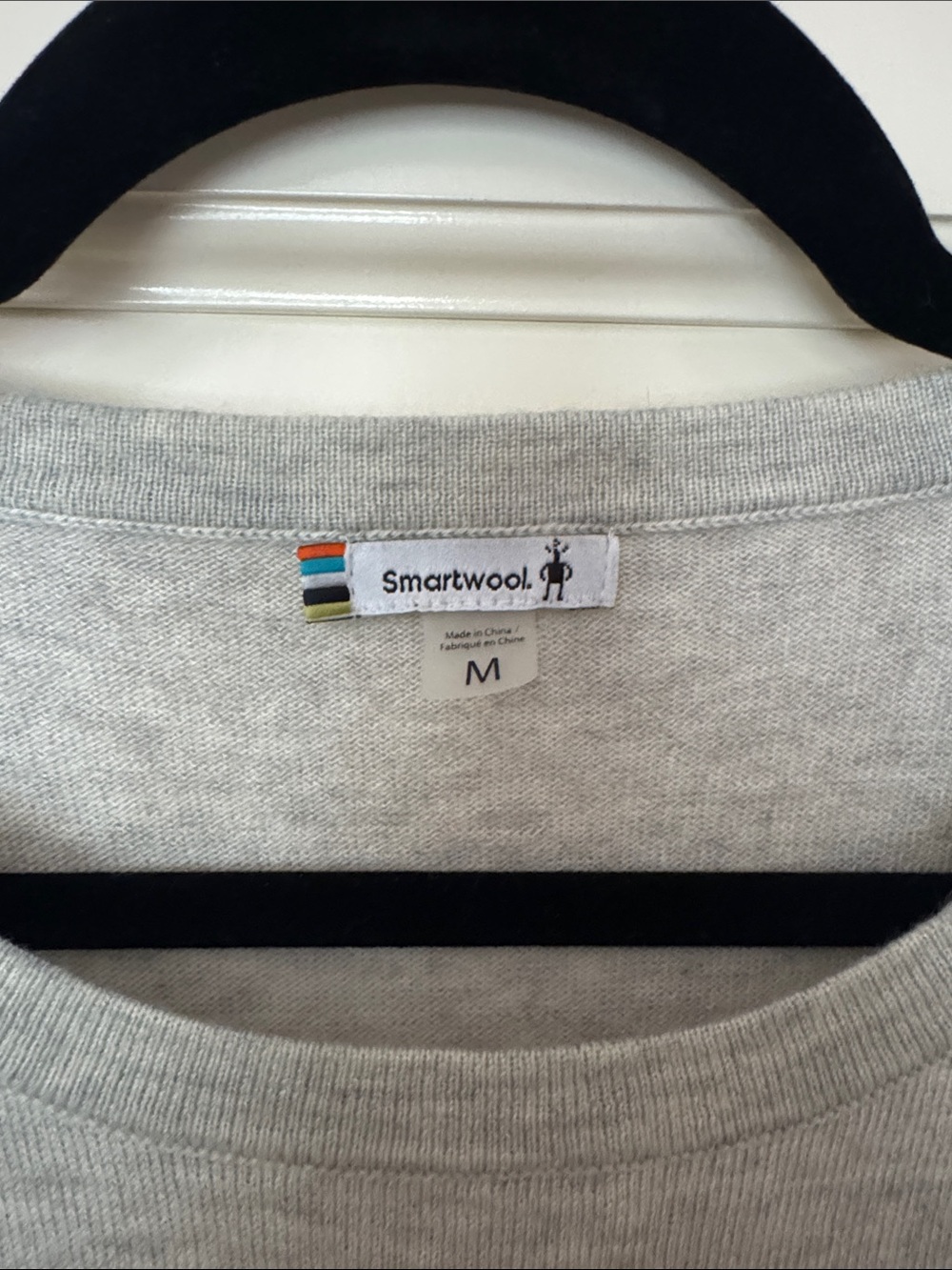 Smartwool Heather Gray Sweater with Navy Dot-Striped Sleeves - Picture 2 of 4